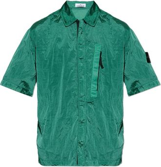 Stone Island Short Sleeve Shirts, male, Green, Size: L Nylon Metal Short Sleeve Shirt