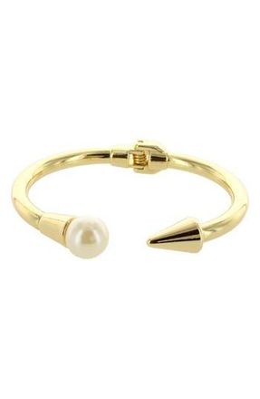 Olivia Welles Elsie Spike & Imitation Pearl Cuff Bracelet in Beige at Nordstrom Rack
