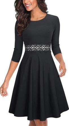 Homeyee Womens Vintage Crew Neck Sleeveless Floral Embroidered Cocktail Dress A079 (UK 16 = Size XXL, Black-Fabric B)