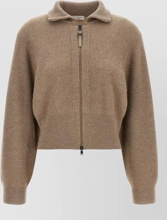Brunello Cucinelli cashmere ribbed cropped zip cardigan
