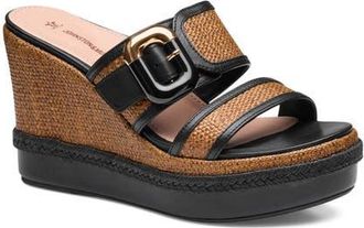 Johnston & Murphy Addison Buckle Platform Wedge Slide Sandal in Cognac Raffia at Nordstrom, Size 7.5