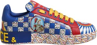 Dolce & Gabbana Portofino Carretto Printed Leather Sneakers Womens Shoes