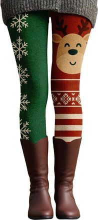Generic Christmas Leggings for Women High Waisted Workout Athletic Candy Cane Leggings Elastic Waist Soft Comfy Pajama Santa Claus Printed Xmas Pants Festive 