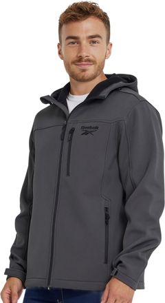 Reebok Waterproof Soft Shell Rain Jacket Men - Rain Coat, Softshell Windbreaker with Hood, Charcoal, XXL
