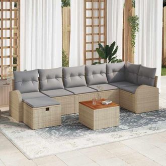 vidaXL Vidaxl - Conjunto De Sof&aacute; De Jard&iacute;n Con Coj&iacute;n 8 Pcs Beige Polirat&aacute;n