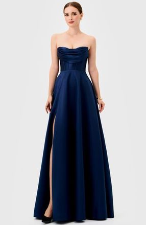 Bariano Ameira Strapless Cowl Gown in Navy at Nordstrom, Size 10