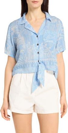 Caribbean Joe Crinkle Tie Front Top in Blue at Nordstrom Rack, Size X-Large