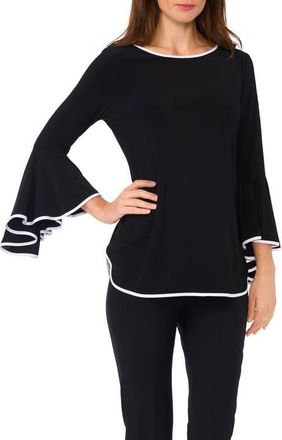 Chaus Tipped Bell Sleeve Top in Black/white 010 at Nordstrom, Size Medium