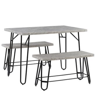 Beliani Beliani - Conjunto De Comedor Con Chapa De M&aacute;rmol Gris Y Negro 2 Bancos 4 Plazas Estilo Industrial Kempton