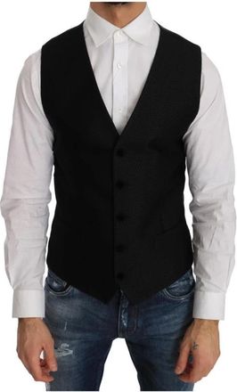 Dolce & Gabbana Zwart Velvet Cirkel Polka Dot Vest - Heren - Gillet - Zwart - M - Wol - Kostuums