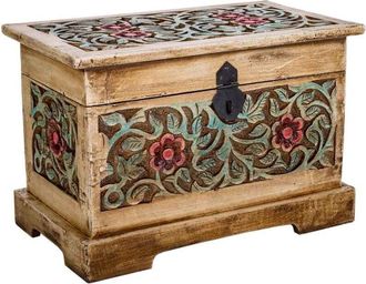 Wanderlust Deco Ba&uacute;l De Madera Artesanal Marr&oacute;n 30x17x20