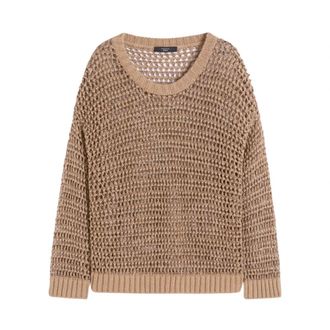Max Mara Linnen en Katoen Mesh Jumper - Dames - Ronde hals truien - Bruin - XS - Katoen - Truien & Vesten