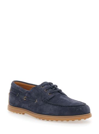 Tod's Mens Loafers Boat Suede Blue Calf Leather