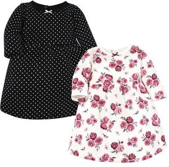 Hudson Baby Twin Pack Long-Sleeve Dress Bundle in Burgundy Rose at Nordstrom, Size 12-18M