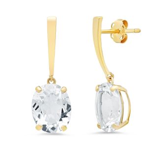 MAX + STONE 14k Yellow Gold Solitaire Oval-Cut Gemstone Drop Earrings (10x8mm)