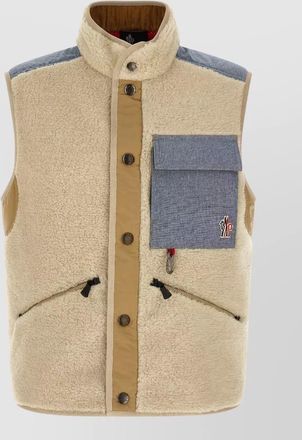 Moncler teddy chambray vest high collar pockets