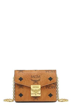 MCM Tracy Chain Card Wallet in Visetos in Cognac at Nordstrom