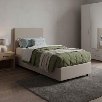 Talamo Italia Cama Individual Chelsea, Cama Contenedor Con Revestimiento De Tela, 100% Made In Italy, Apertura Frontal, Adecuado Para Colch&oacute;n Cm 90x190, T&oacute;rtola, Co