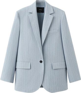 Mango Pinstripe Suit Blazer in Blue at Nordstrom, Size Large