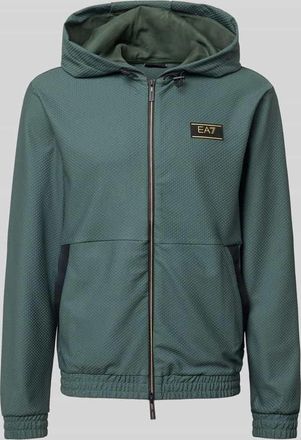 Emporio Armani Regular Fit Sweatjacke mit Logo-Patch in Gruen, Gr&ouml;&szlig;e L