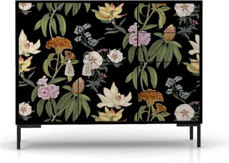 Really Nice Things Aparador bajo 2 puertas 4 cajones MDF estampado floral negro