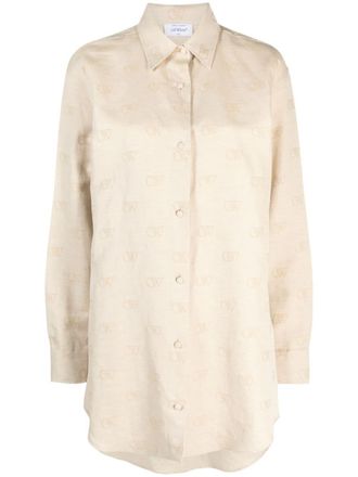 Off-white logo-jacquard cotton blend overshirt - women - Linen/Flax/Cotton - 38 - Neutrals