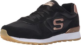 Skechers Womens Og 85 Goldn Gurl Trainers, Black Suede Nylon Mesh Rose Gold Trim, 6.5 UK