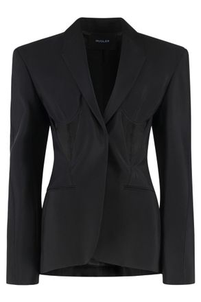 MUGLER Black Solid Notched Lapel Blazer