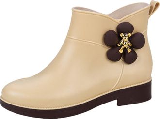 Generic Womens Rubber Boots Unisex Extra Wide Short Shaft All Seasons Work Shoes Mid Height Chelsea Booties Non Slip, khaki, 4 UK