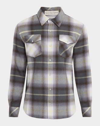 God's True Cashmere Mens Cashmere Degrade Plaid Two-Pocket Button-Down Shirt