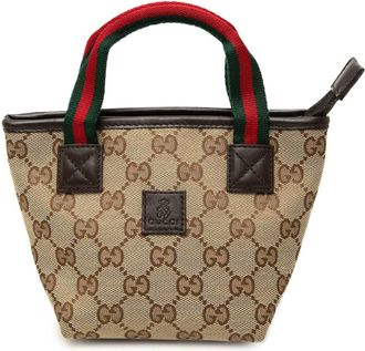 Gucci Beige Brown Canvas Leather Handbag Tote Bag (Pre-Owned)
