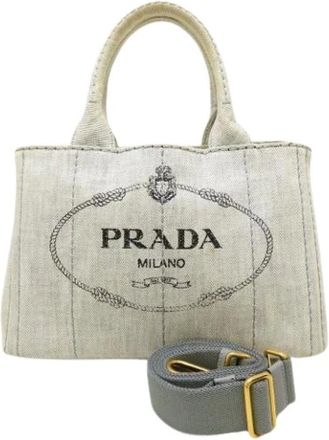 Prada Pre-owned Tote Bags, female, White, Size: ONE SIZE Pre-owned Canapa Tote Bag