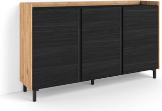 Skraut Home Skraut Home - Aparador Para Sal&oacute;n, Gran Capacidad De Almacenaje, 156x35x91cm, 3 Puertas, Dise&ntilde;o Industrial, Estilo Moderno, Negro Y Roble