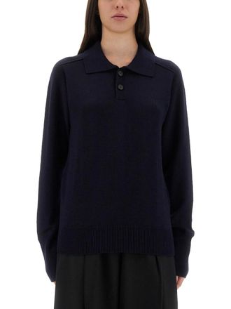 STUDIO NICHOLSON Blue Solid Shirt Collar Sweater