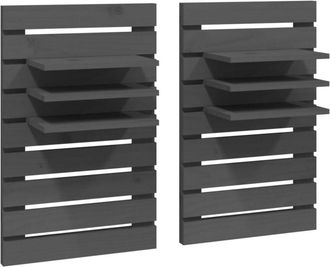 vidaXL Vidaxl - Estantes mesitas de pared 2 uds madera maciza de pino gris