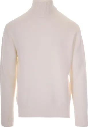 Paolo Pecora High Neck Sweater In Pure Virgin Wool With Ribbed Edges