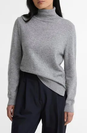 Barbour Pendle Elbow Patch Wool & Cotton Turtleneck Sweater in Grey Marl/birchwood Tartan at Nordstrom, Size 12