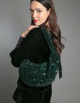 Nooki Design Womens NESSA HALF MOON SEQUIN BAG IN GREEN - Size: ONE