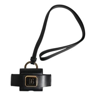 Dolce & Gabbana Phone Accessories, male, Black, Size: ONE SIZE Leather Airpods Case