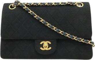 Chanel Pre-owned Matelasse Cotton Jersey Leather Schoudertas - Dames - Vintage Schoudertas - Zwart - ONE Size - Katoen - Vintage