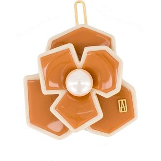 Alexandre de Paris Art deco camelia flower hair acetate side barette in Caramel at Nordstrom, Size Small