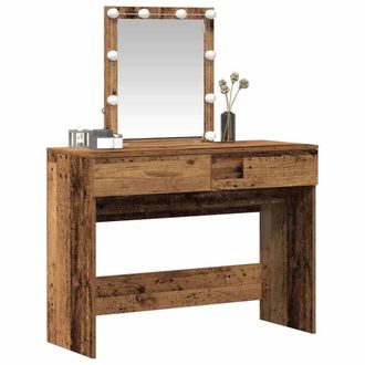 Berkfield Home Beautiful Dressing Table with Mirror&LED Lights Old Wood Engineer in Brown