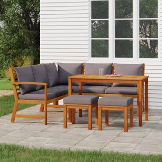 vidaXL Juego Comedor De Jard&iacute;n 6 Pzas Con Cojines Madera Maciza Acacia Vidaxl