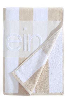 Calvin Klein Beach Stripe Logo Towel in Beige White at Nordstrom Rack