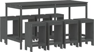 vidaXL Vidaxl - Mesa Y Taburetes Altos Jard&iacute;n 9 Pzas Madera Maciza De Pino Gris