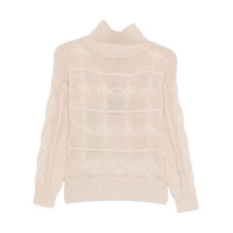 Max Mara Kabelgebreide coltrui - Dames - Coltruien - Beige - L - Wol - Truien & Vesten