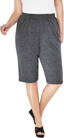 Roaman's Plus Size Soft Knit Pull On Bermuda Short in Heather Charcoal at Nordstrom, Size Small