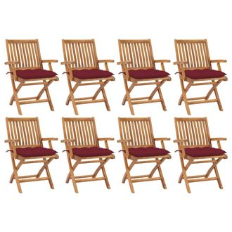 vidaXL Sillas De Jard&iacute;n Plegables 8 Uds Madera Maciza Teca Con Cojines Vidaxl