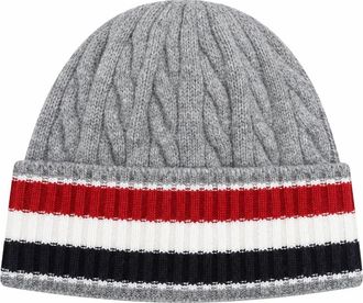 Thom Browne Light Grey Stripes Beanie Cap