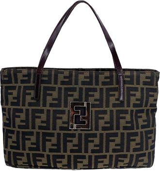 Fendi Fendi Brown Cotton Ff Tote (Authentic Pre-Loved)